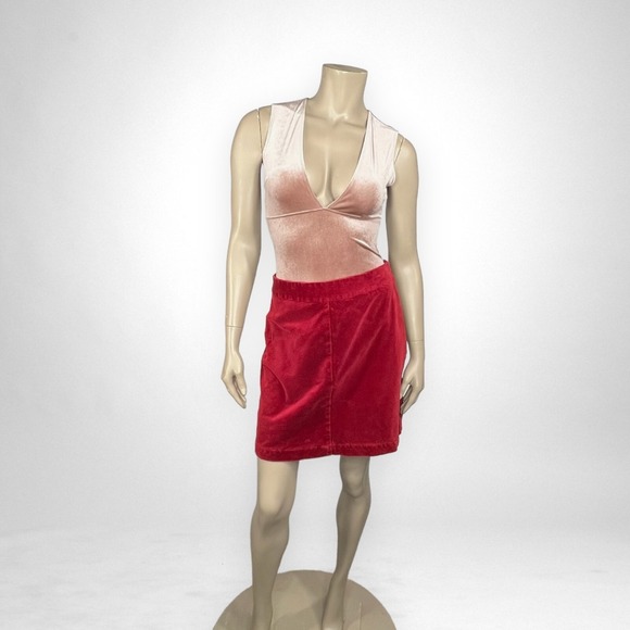 LOFT 2 Corduroy Red Flat Front Mini Skirt Casual Transitional - Picture 2 of 6